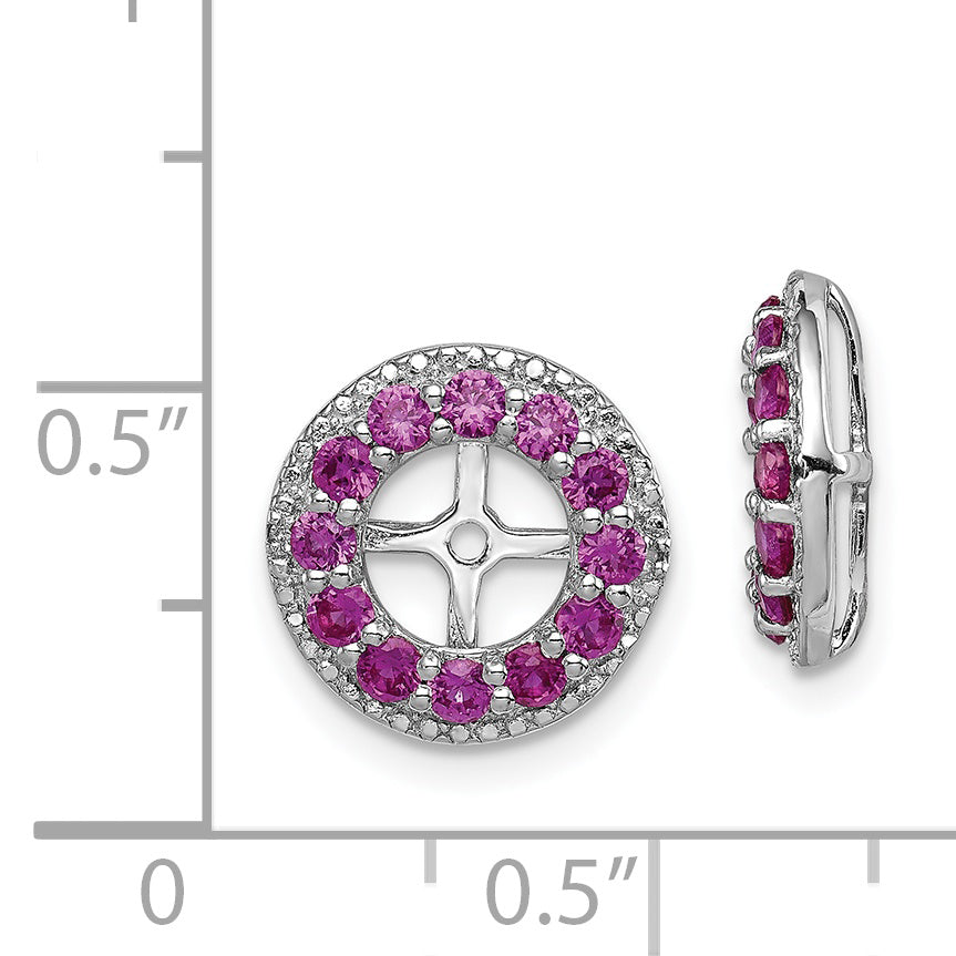 Sterling Silver Rhodium Diam. & Created Ruby Earring Jacket
