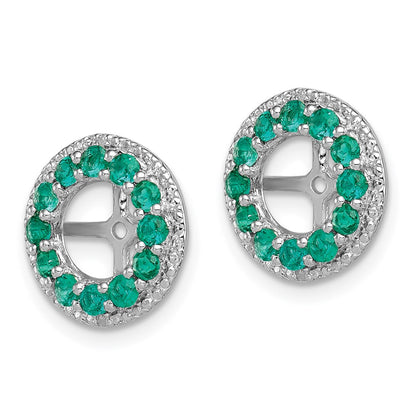 Sterling Silver Rhodium Diam. & Created Emerald Earring Jacket
