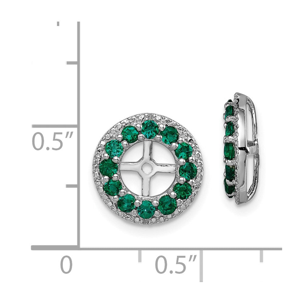 Sterling Silver Rhodium Diam. & Created Emerald Earring Jacket