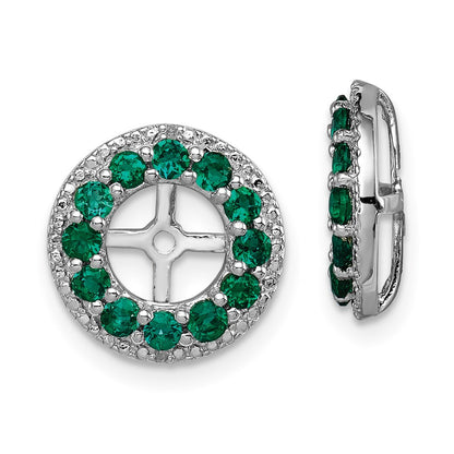 Sterling Silver Rhodium Diam. & Created Emerald Earring Jacket