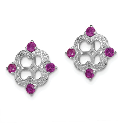 Sterling Silver Rhodium Diam. & Rhodolite Garnet Earring Jacket