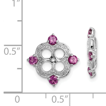 Sterling Silver Rhodium Diam. & Rhodolite Garnet Earring Jacket