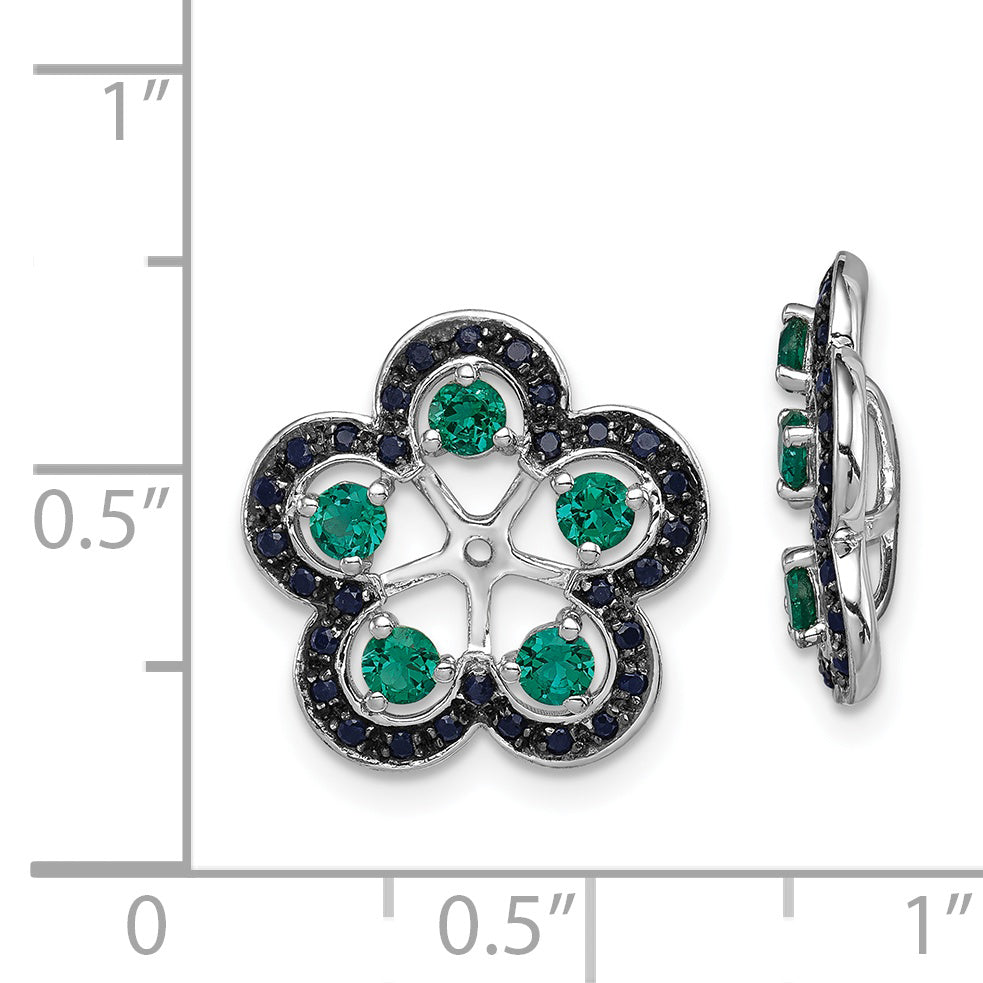 Sterling Silver Rhodium Created Emerald & Black Sapphire Earring Jacket