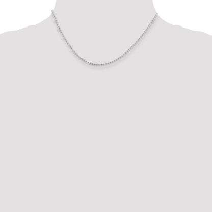 16 Inch Sterling Silver 2mm Beaded Chain Necklace