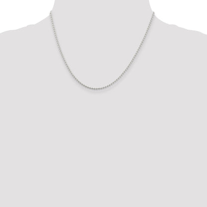 18 Inch Sterling Silver 2mm Beaded Chain W/2In Ext.