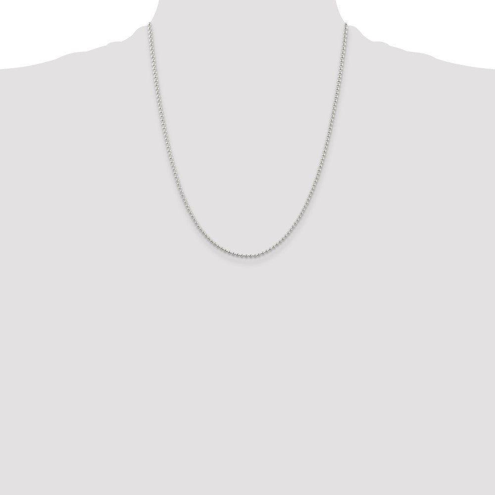 22 Inch Sterling Silver 2mm Beaded Chain W/4In Ext.