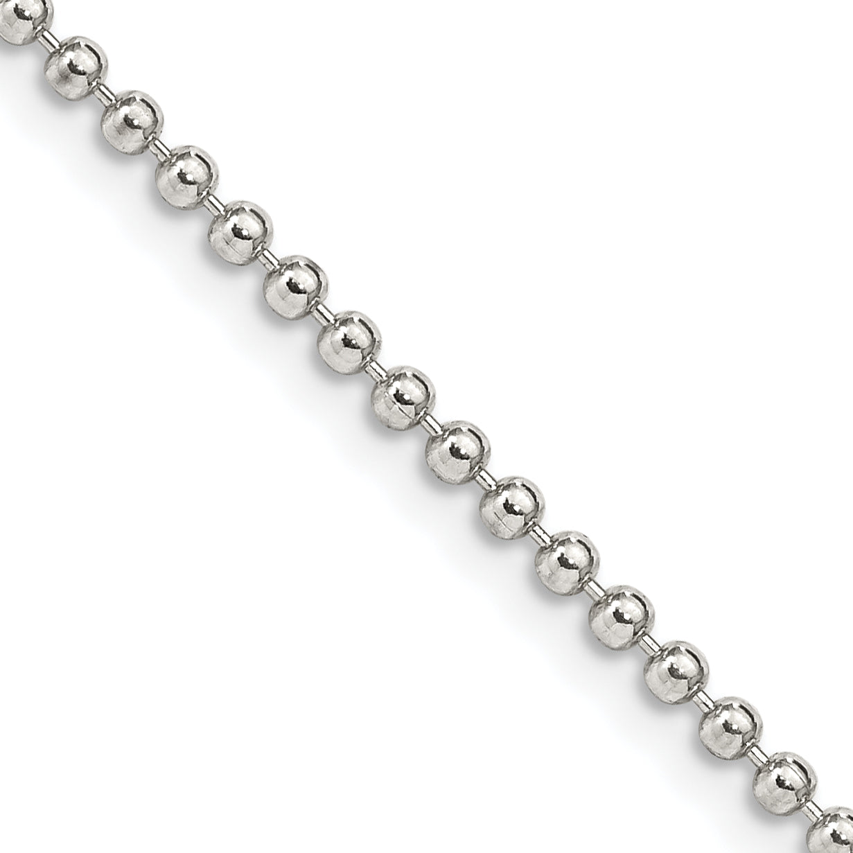30 Inch Sterling Silver 2mm Beaded Chain Necklace