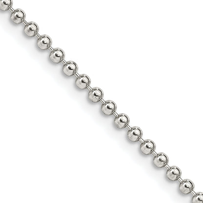 30 Inch Sterling Silver 2mm Beaded Chain Necklace
