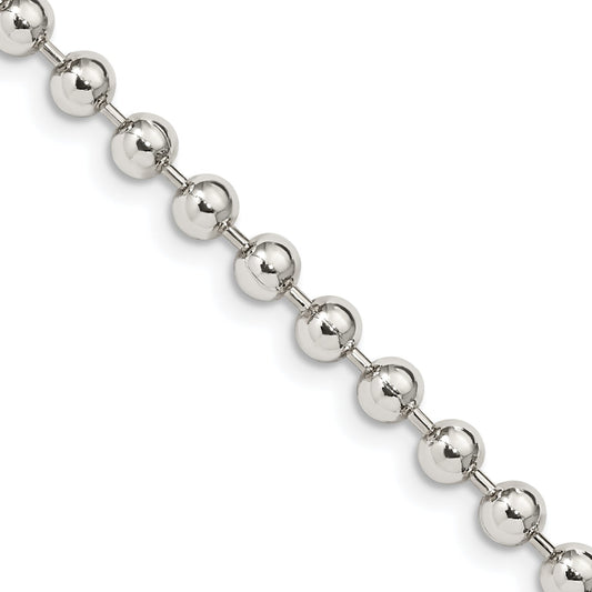 20 Inch Sterling Silver 4mm Beaded Chain Necklace