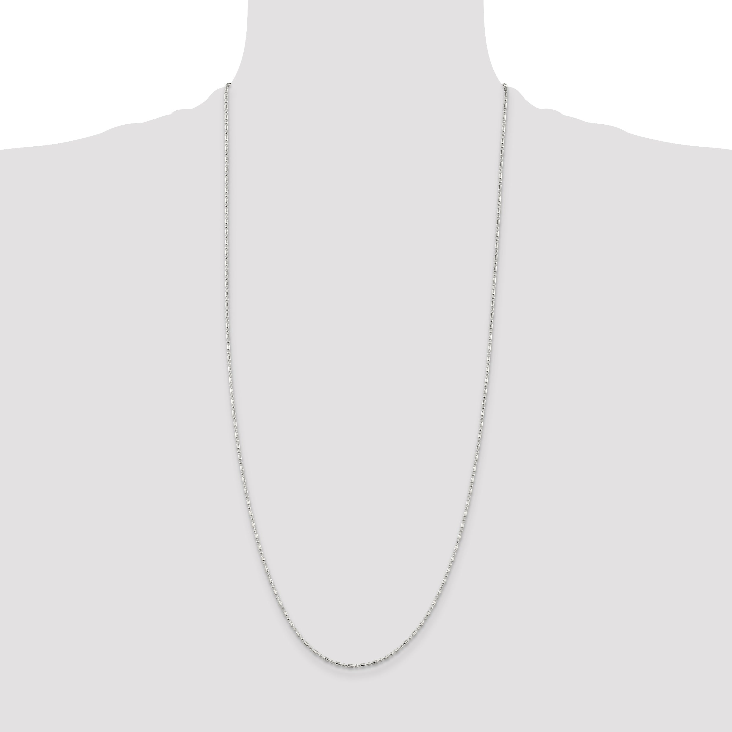 30 Inch Sterling Silver 1.5mm Fancy Beaded Chain Necklace