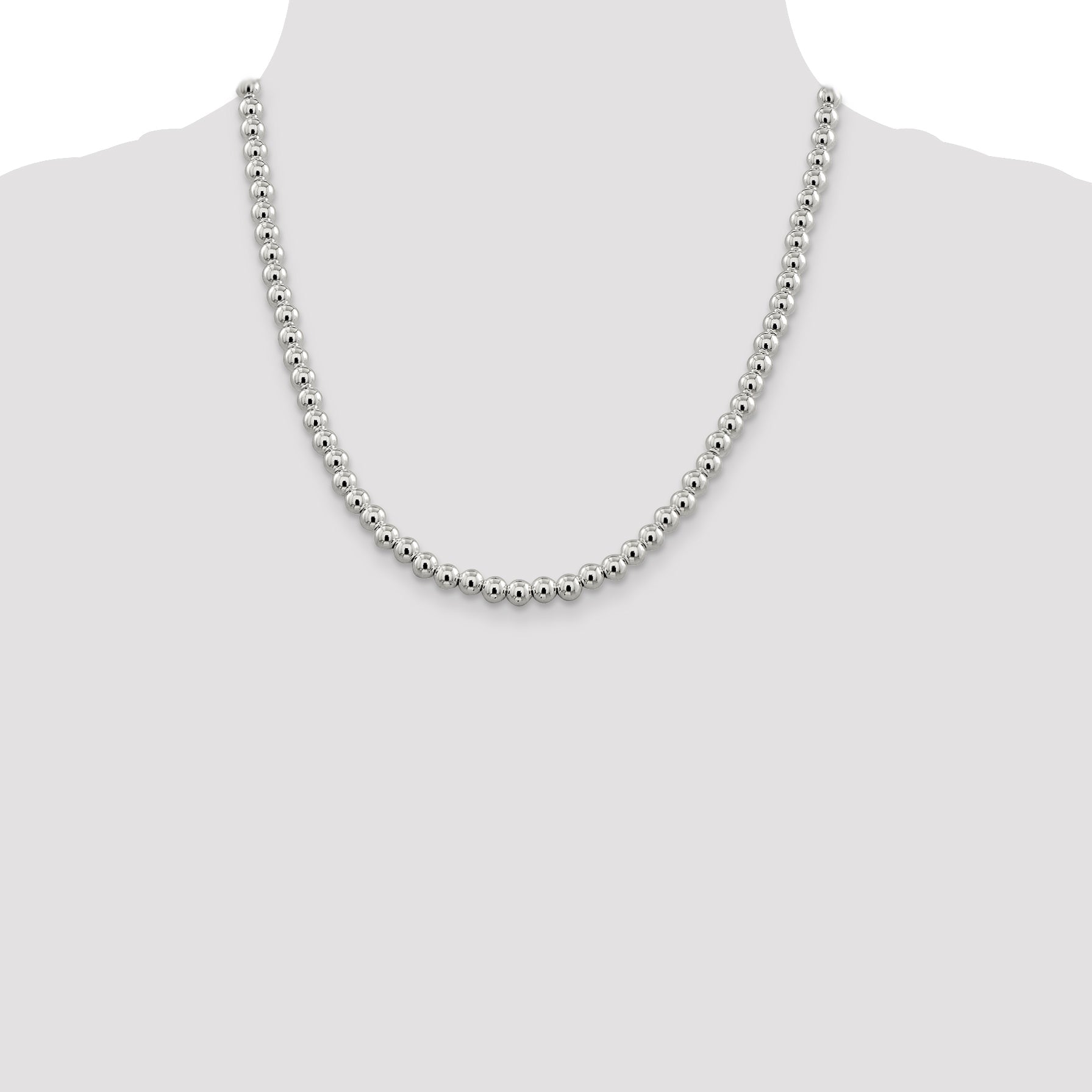 20 Inch Sterling Silver 6.1mm Beads On Box Chain Necklace