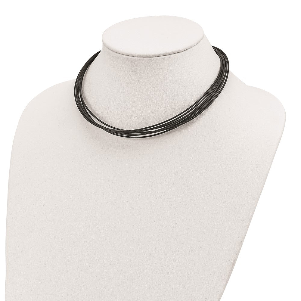 Sterling Silver Rhodium-Plated 16Inch Black Multi-Cord Leather Necklace