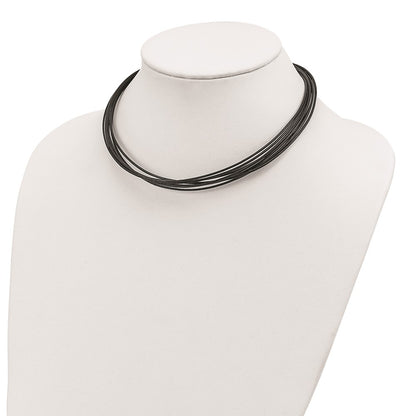 Sterling Silver Rhodium-Plated 16Inch Black Multi-Cord Leather Necklace
