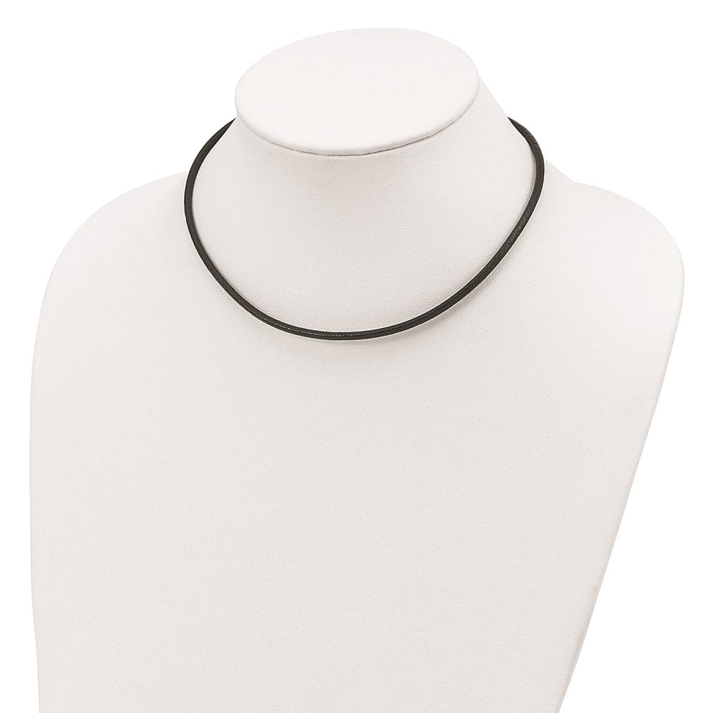 Sterling Silver Rhodium-Plated 16Inch 3mm Black Leather Necklace