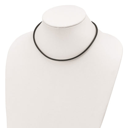 Sterling Silver Rhodium-Plated 16Inch 3mm Black Leather Necklace