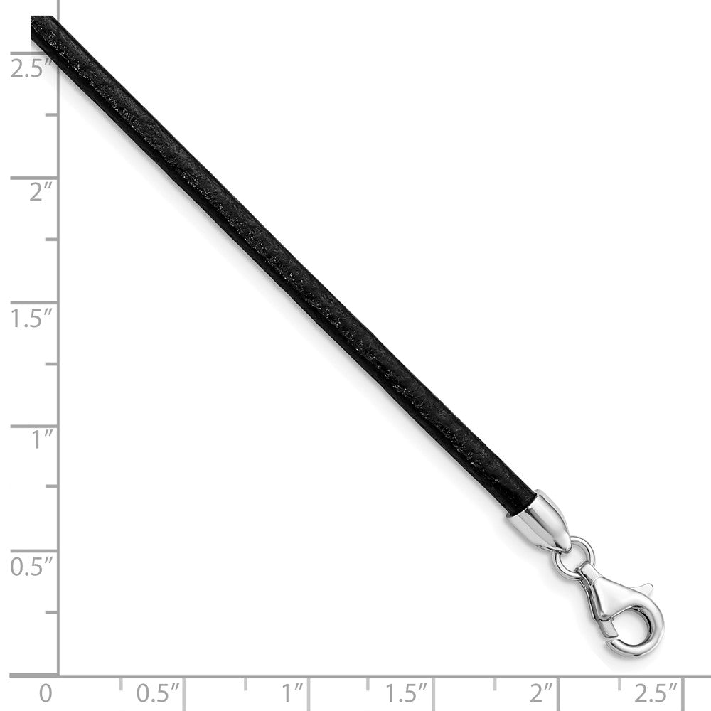 Sterling Silver Rhodium-Plated 16Inch 3mm Black Leather Necklace