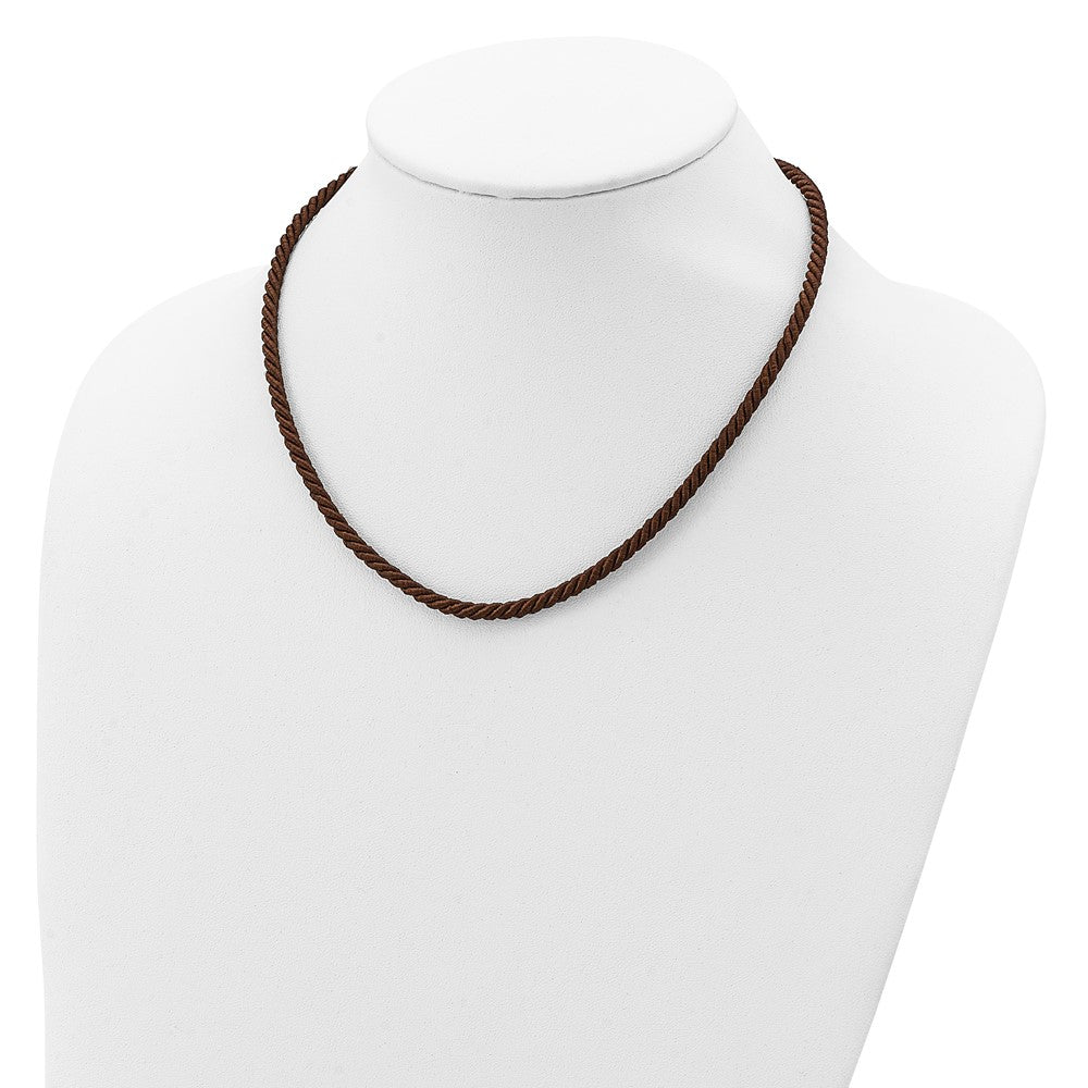 Sterling Silver Rhodium-Plated 16Inch Brown Satin Cord Necklace
