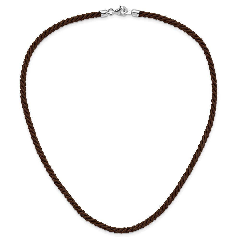 Sterling Silver Rhodium-Plated 16Inch Brown Satin Cord Necklace