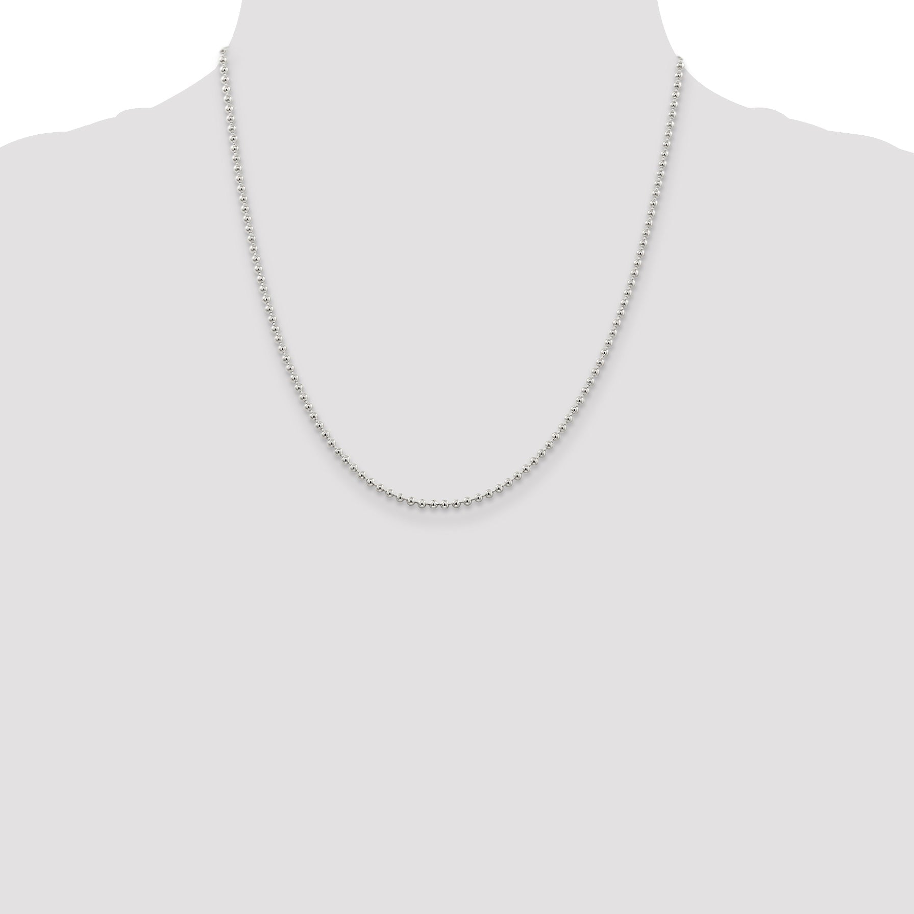 20 Inch Sterling Silver 2.35mm Beaded Chain Necklace