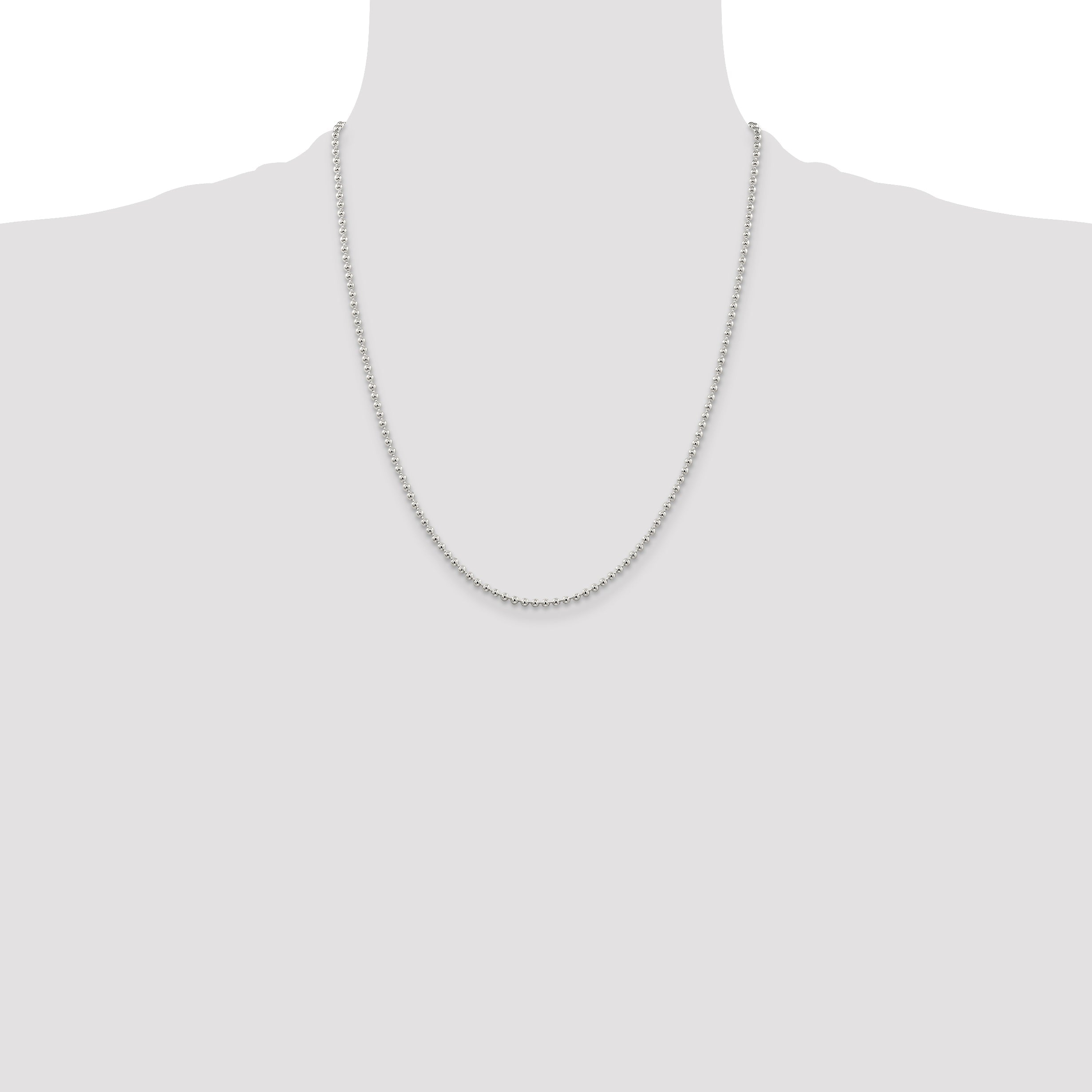 22 Inch Sterling Silver 2.35mm Beaded Chain Necklace