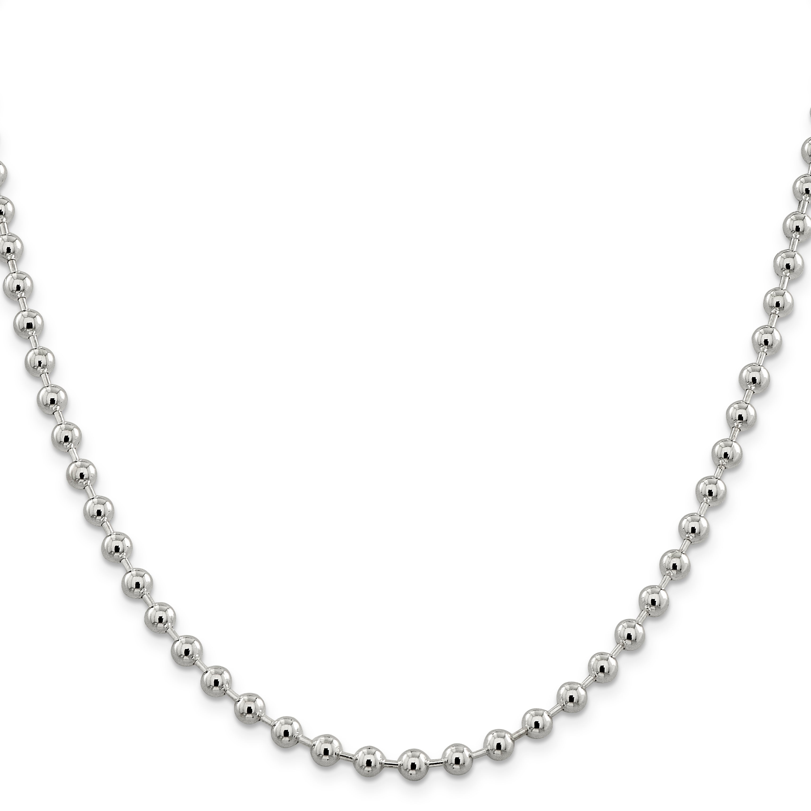 24 Inch Sterling Silver 5mm Beaded Chain Necklace