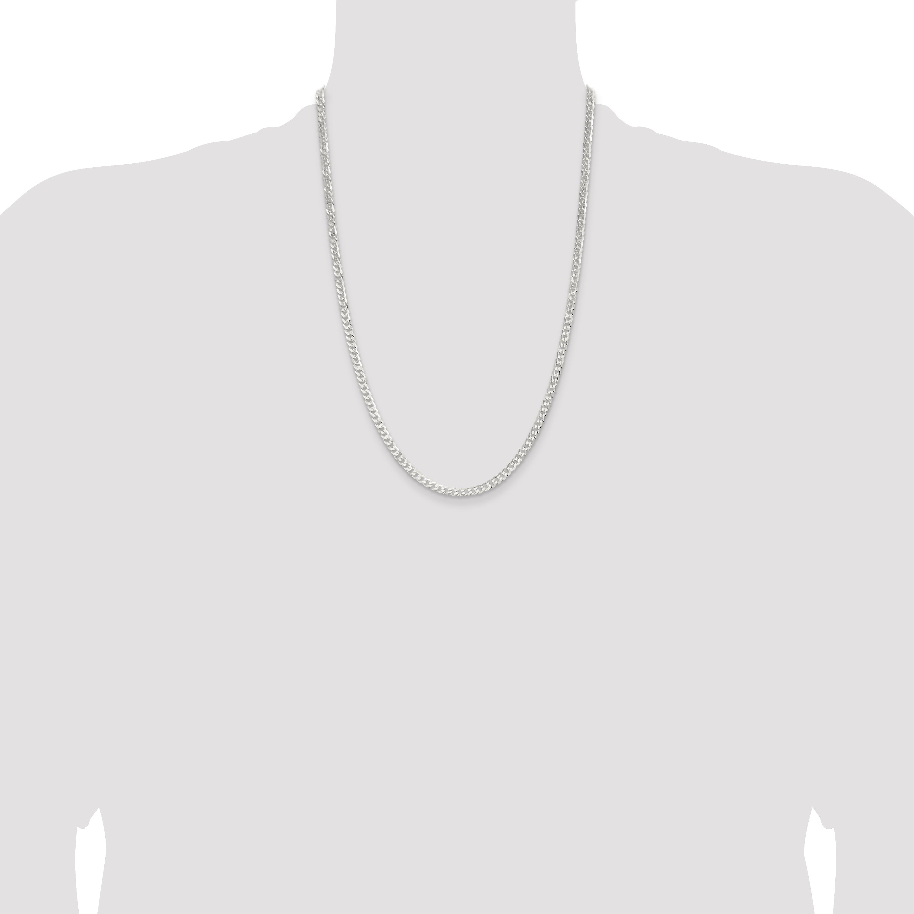 24 Inch Sterling Silver 3.8mm Flat Curb Chain Necklace