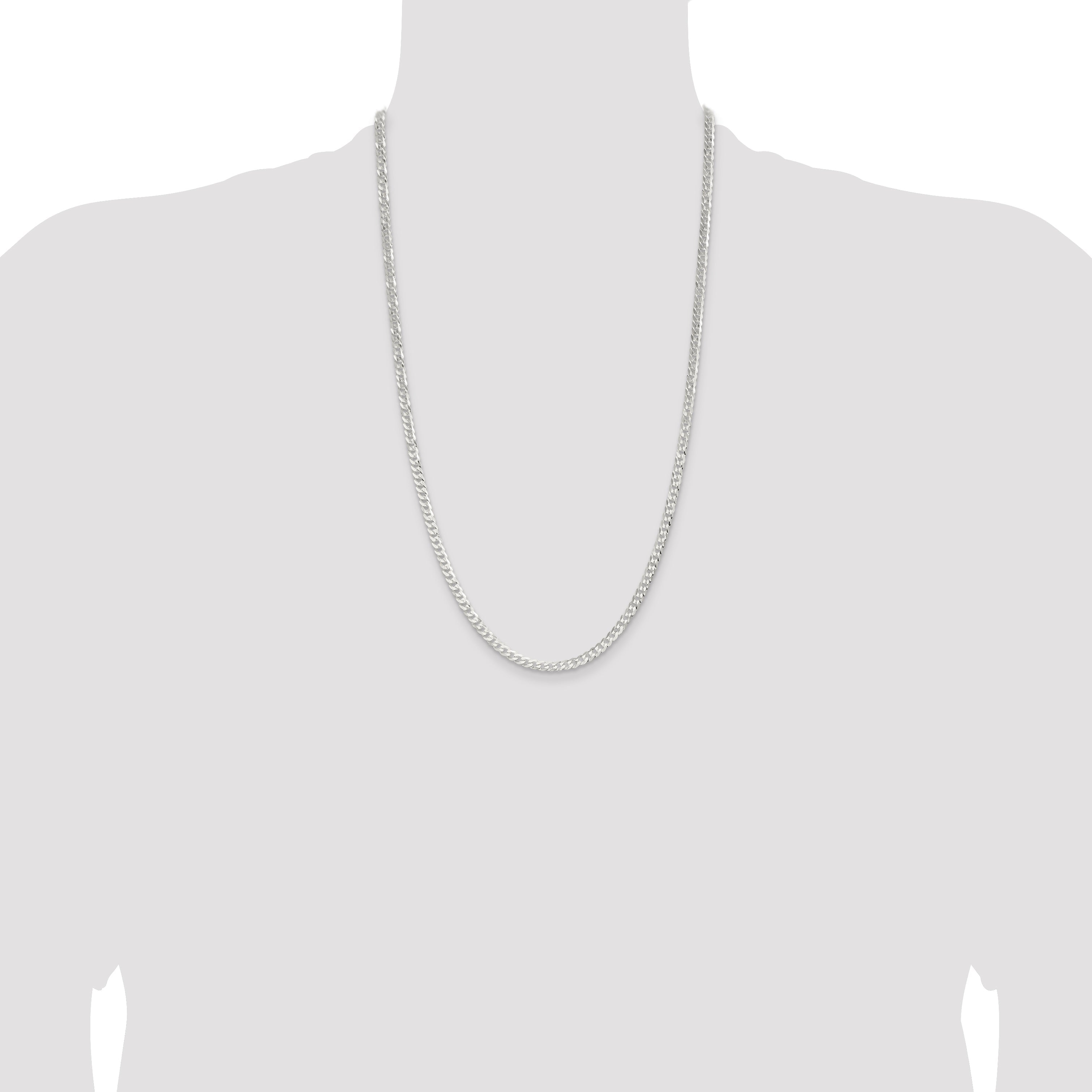 26 Inch Sterling Silver 3.8mm Flat Curb Chain Necklace
