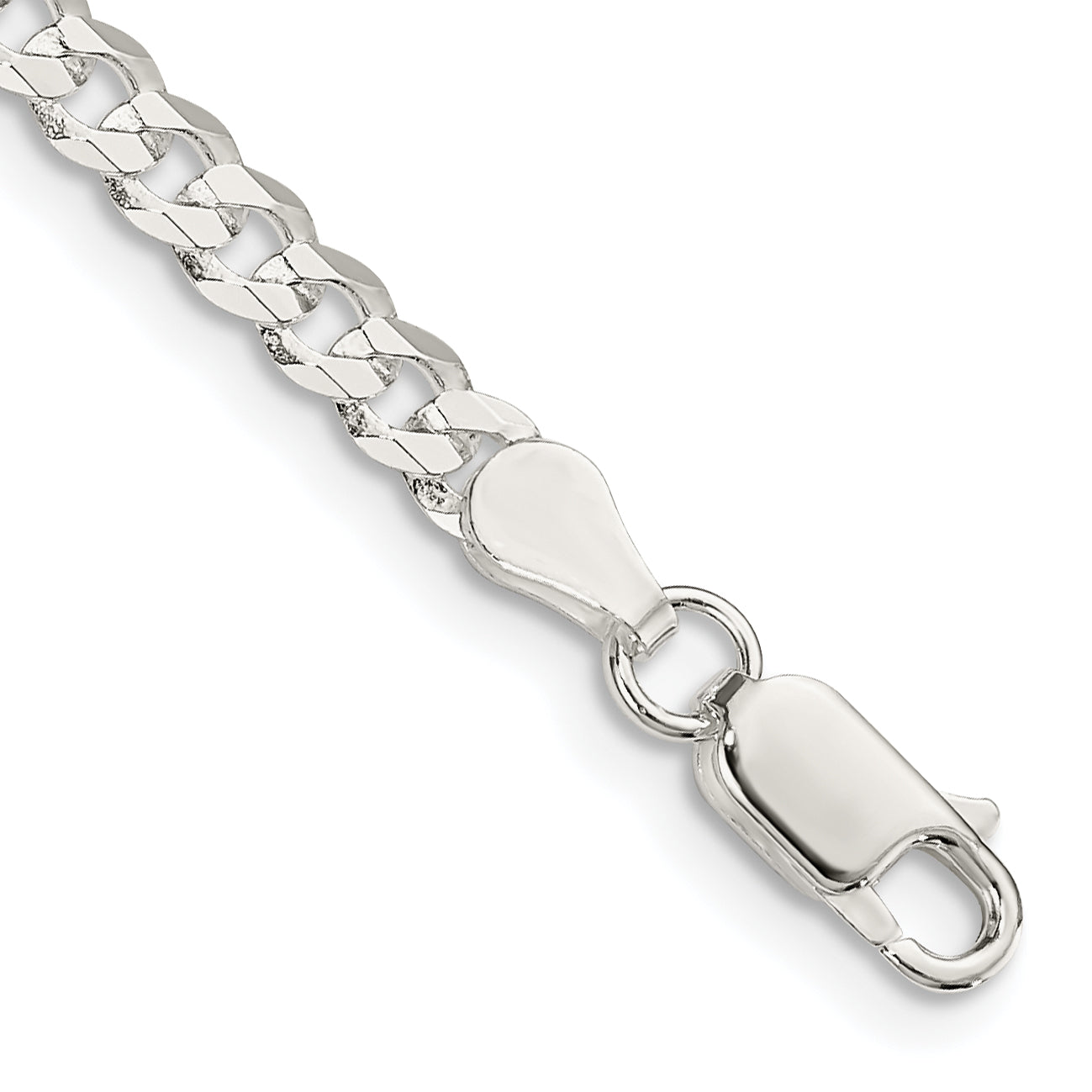 8 Inch Sterling Silver 3.8mm Flat Curb Chain Bracelet