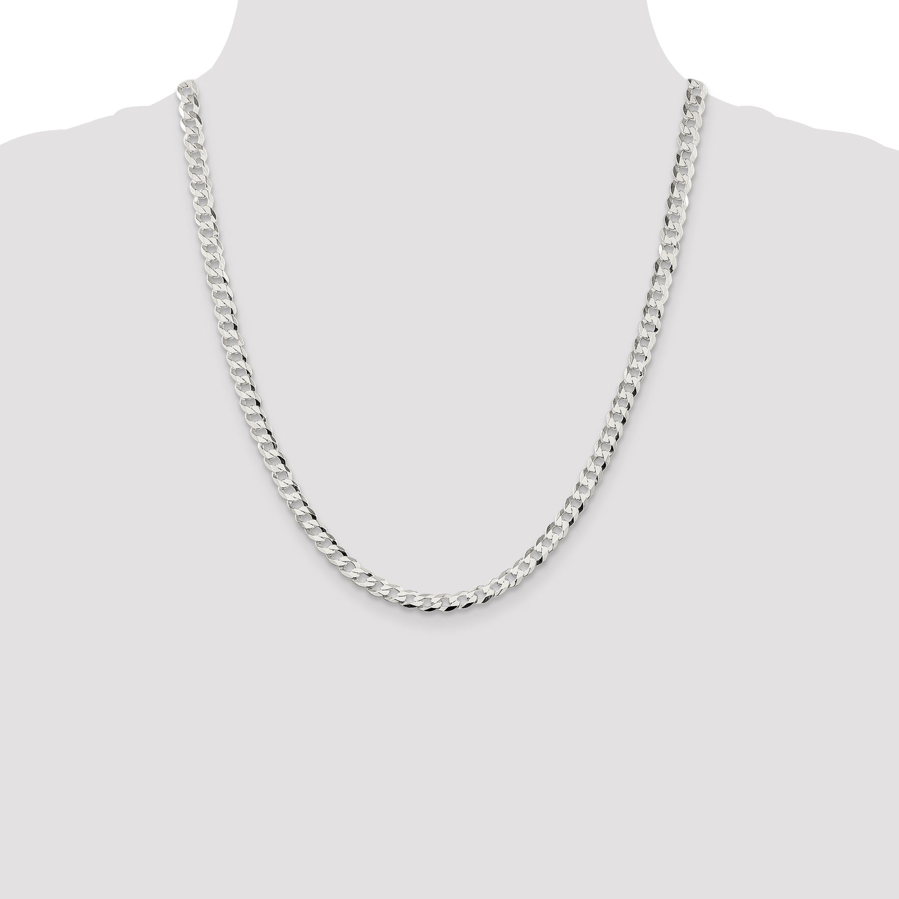 22 Inch Sterling Silver 5.75mm Flat Curb Chain Necklace