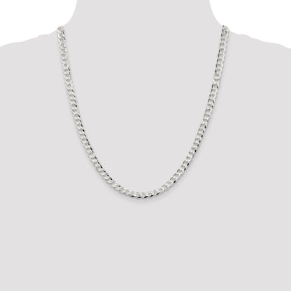 22 Inch Sterling Silver 5.75mm Flat Curb Chain Necklace