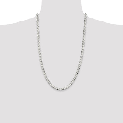 26 Inch Sterling Silver 5.75mm Flat Curb Chain Necklace