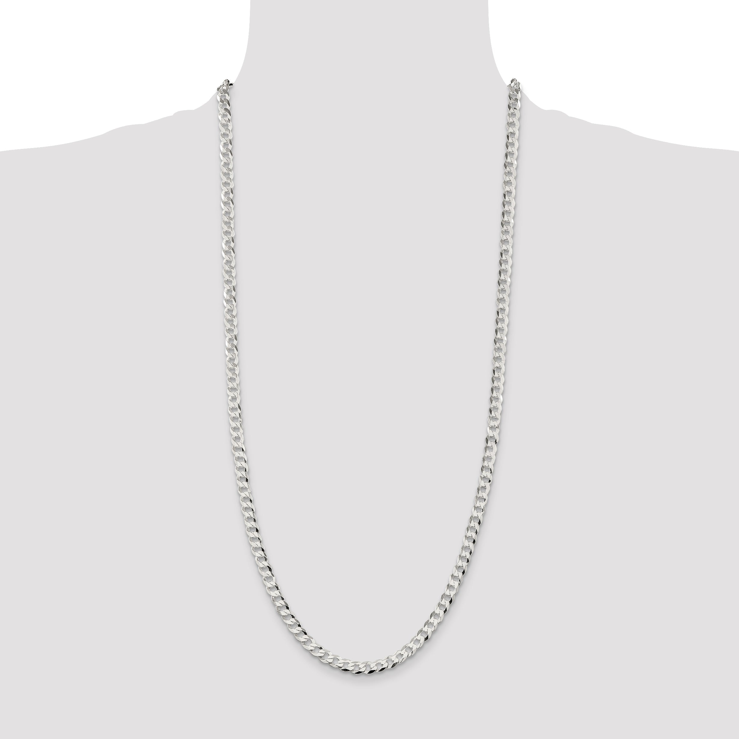 30 Inch Sterling Silver 5.75mm Flat Curb Chain Necklace