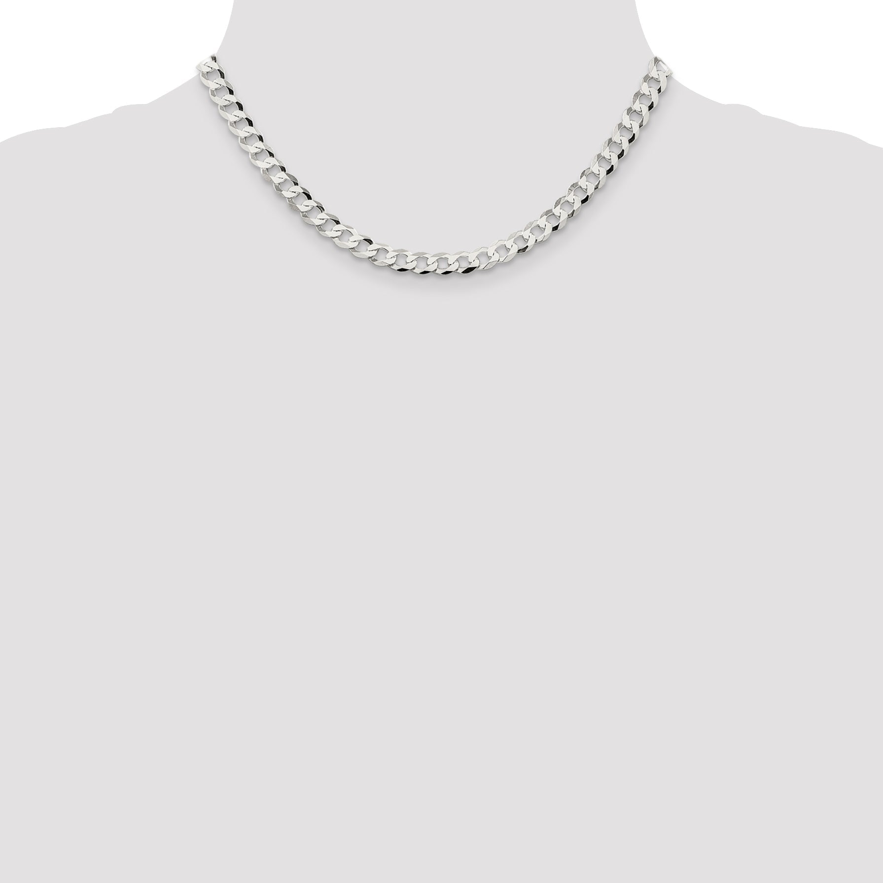 16 Inch Sterling Silver 6.8mm Flat Curb Chain Necklace