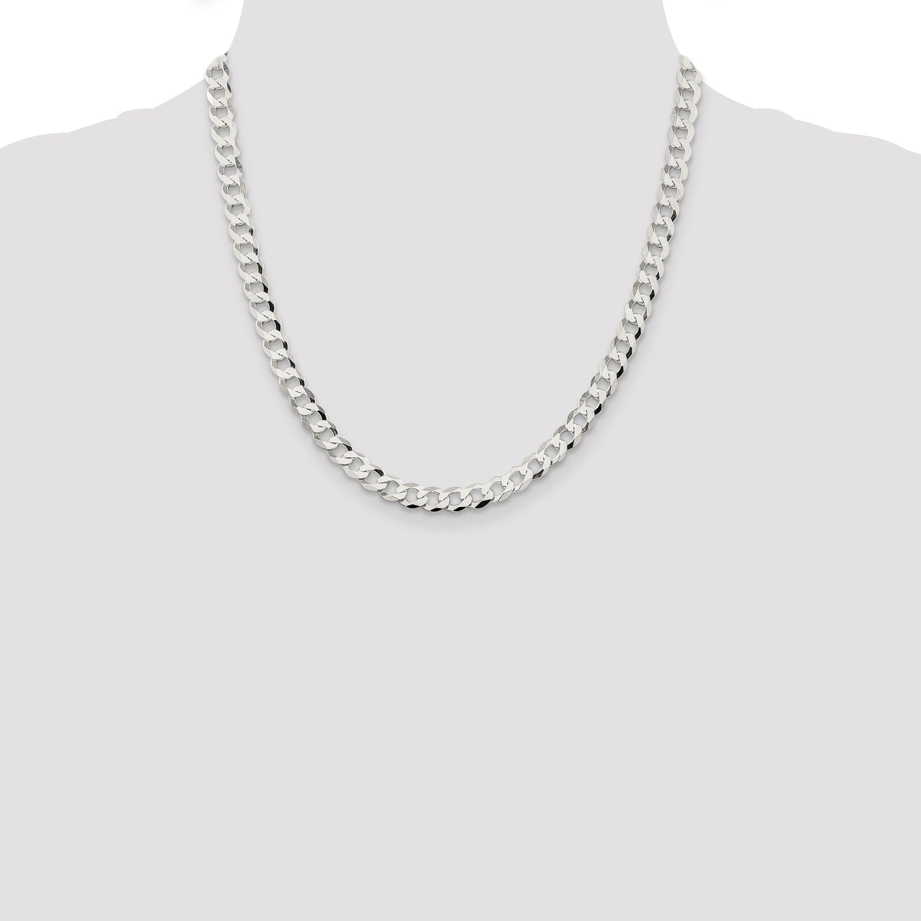 20 Inch Sterling Silver 6.8mm Flat Curb Chain Necklace