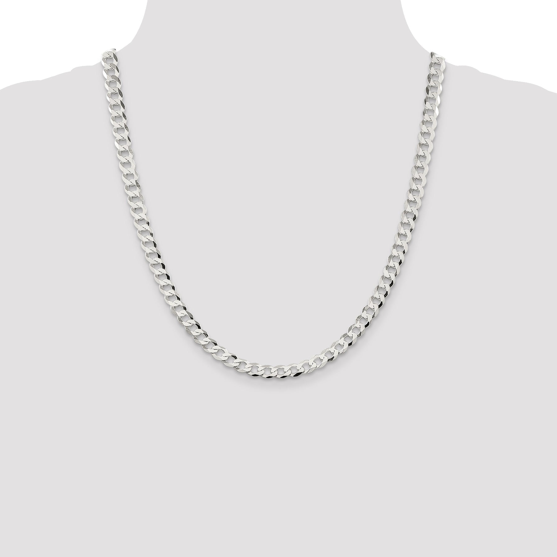 22 Inch Sterling Silver 6.8mm Flat Curb Chain Necklace