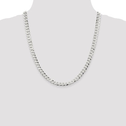 22 Inch Sterling Silver 6.8mm Flat Curb Chain Necklace