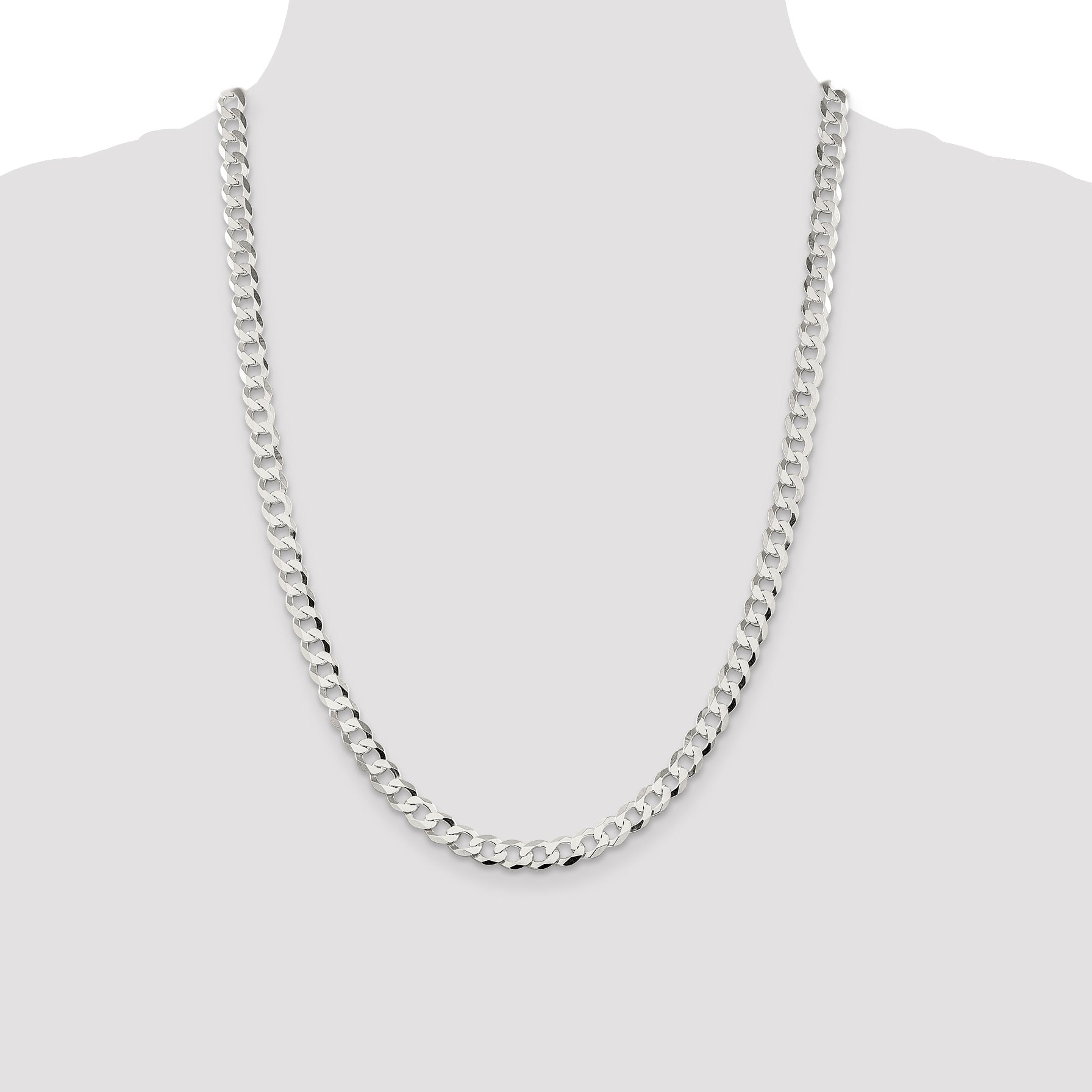 24 Inch Sterling Silver 6.8mm Flat Curb Chain Necklace
