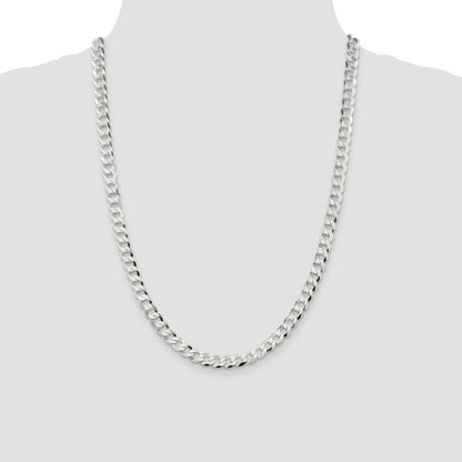 24 Inch Sterling Silver 6.8mm Flat Curb Chain Necklace