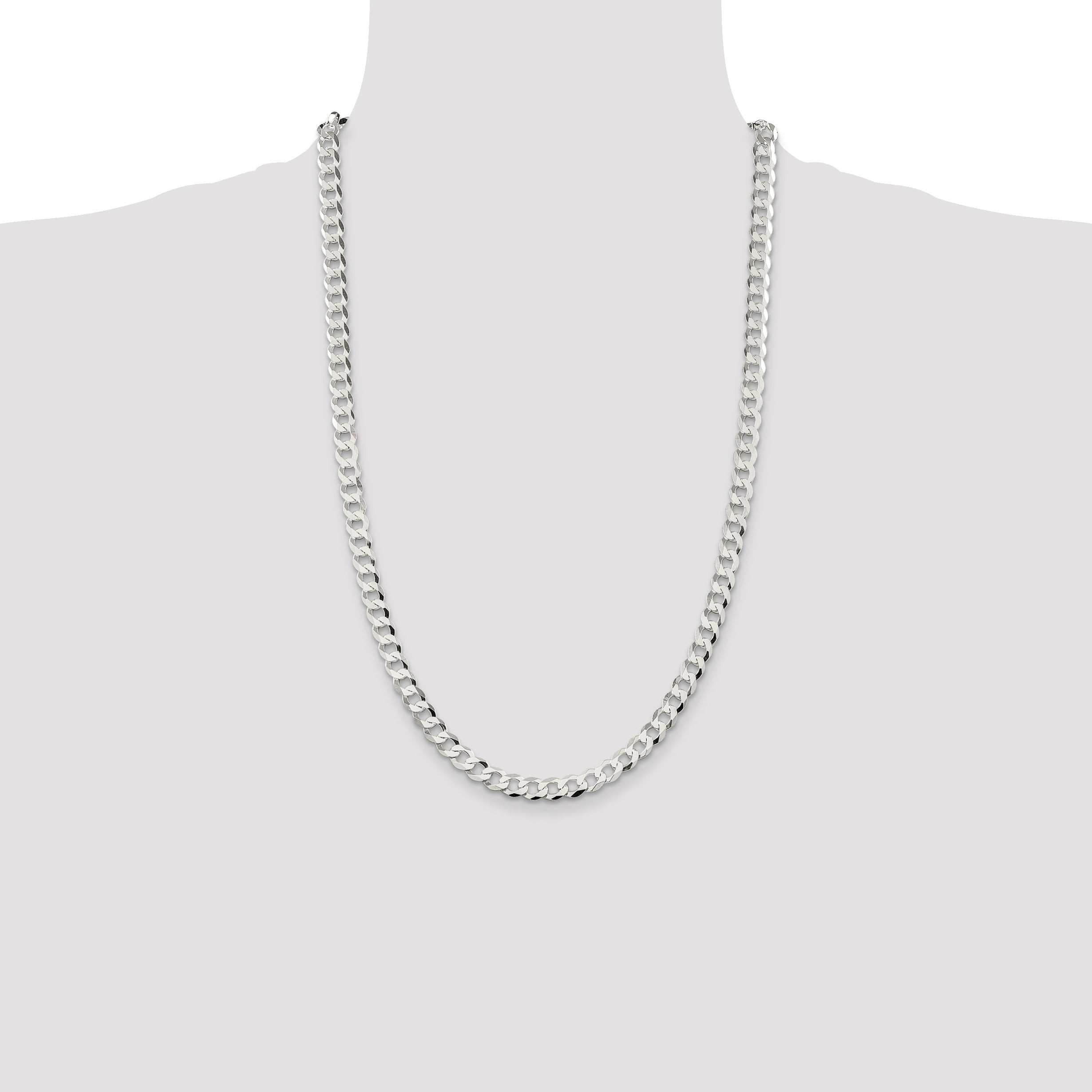 26 Inch Sterling Silver 6.8mm Flat Curb Chain Necklace