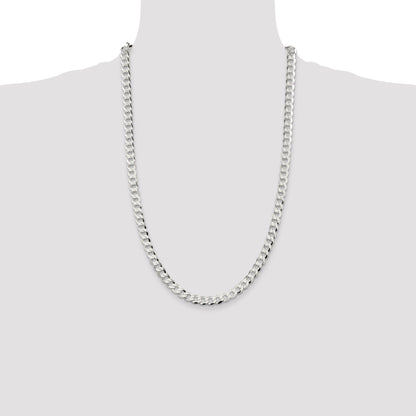 26 Inch Sterling Silver 6.8mm Flat Curb Chain Necklace