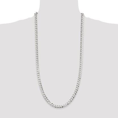 30 Inch Sterling Silver 6.8mm Flat Curb Chain Necklace