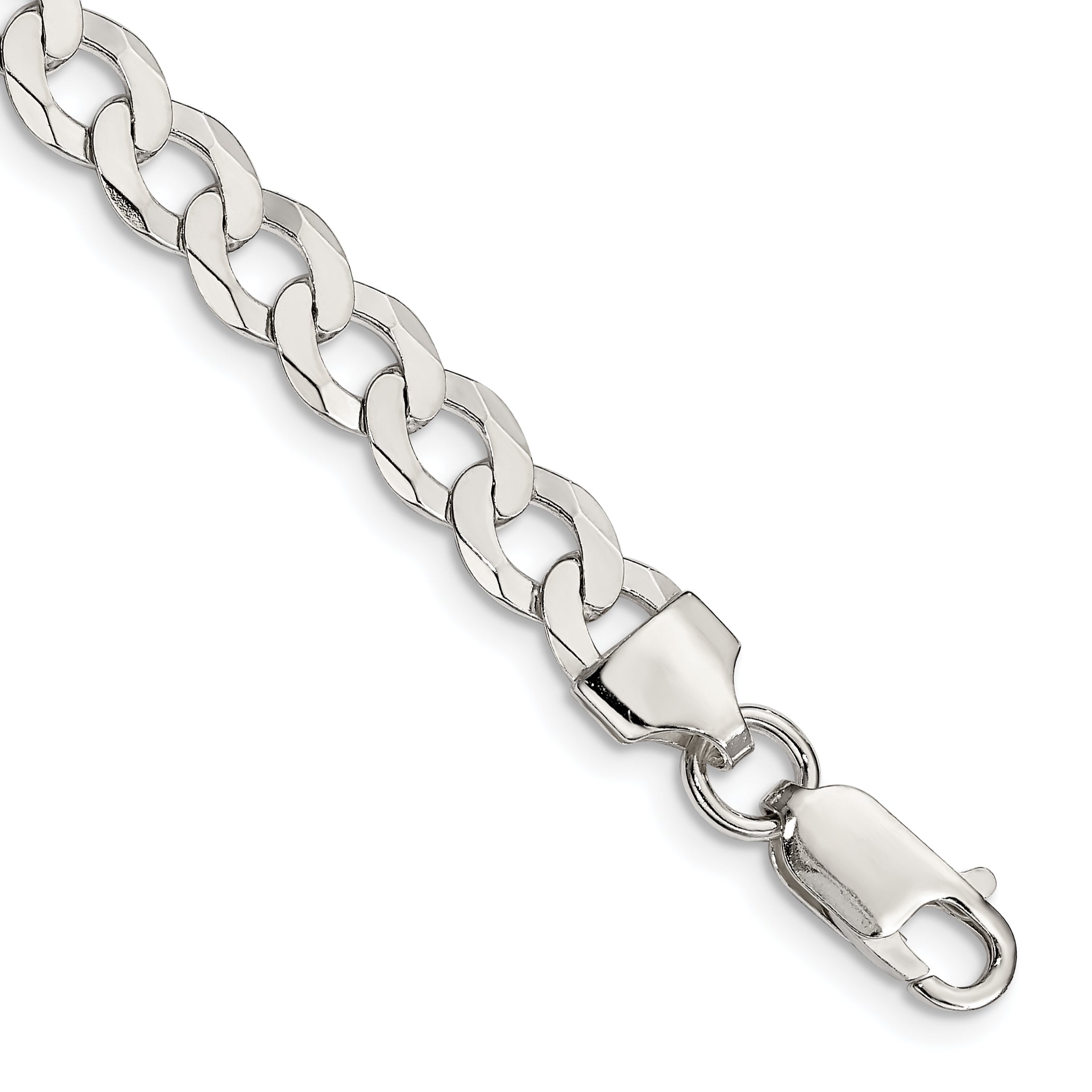 9 Inch Sterling Silver 6.8mm Flat Curb Chain Bracelet