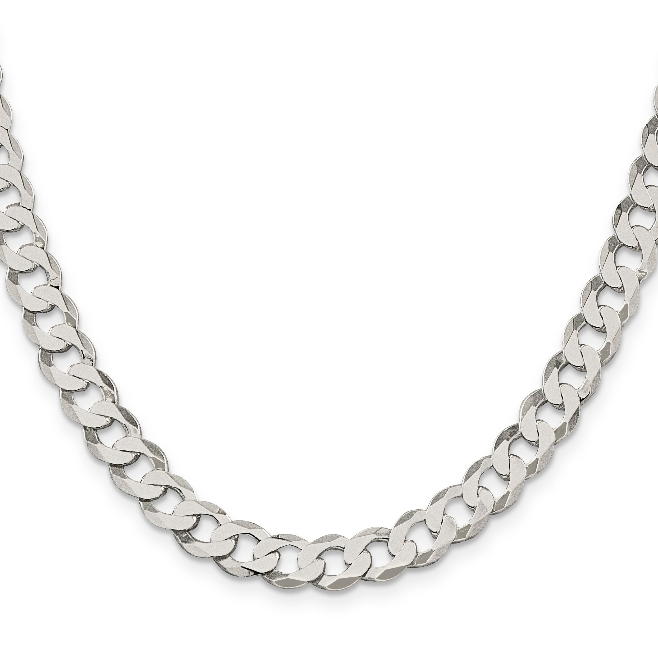 20 Inch Sterling Silver 7.5mm Flat Curb Chain Necklace