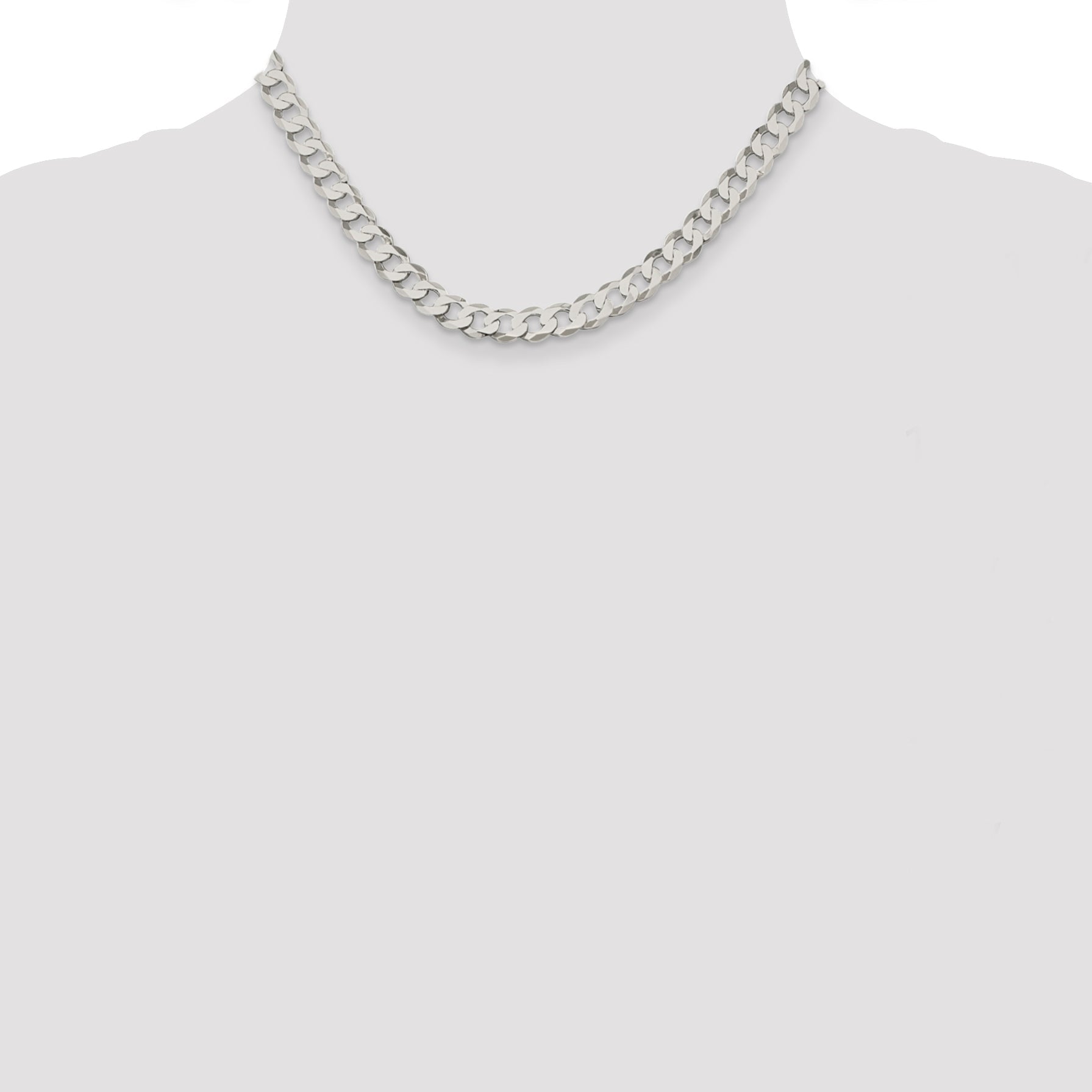 16 Inch Sterling Silver 7.5mm Flat Curb Chain Necklace