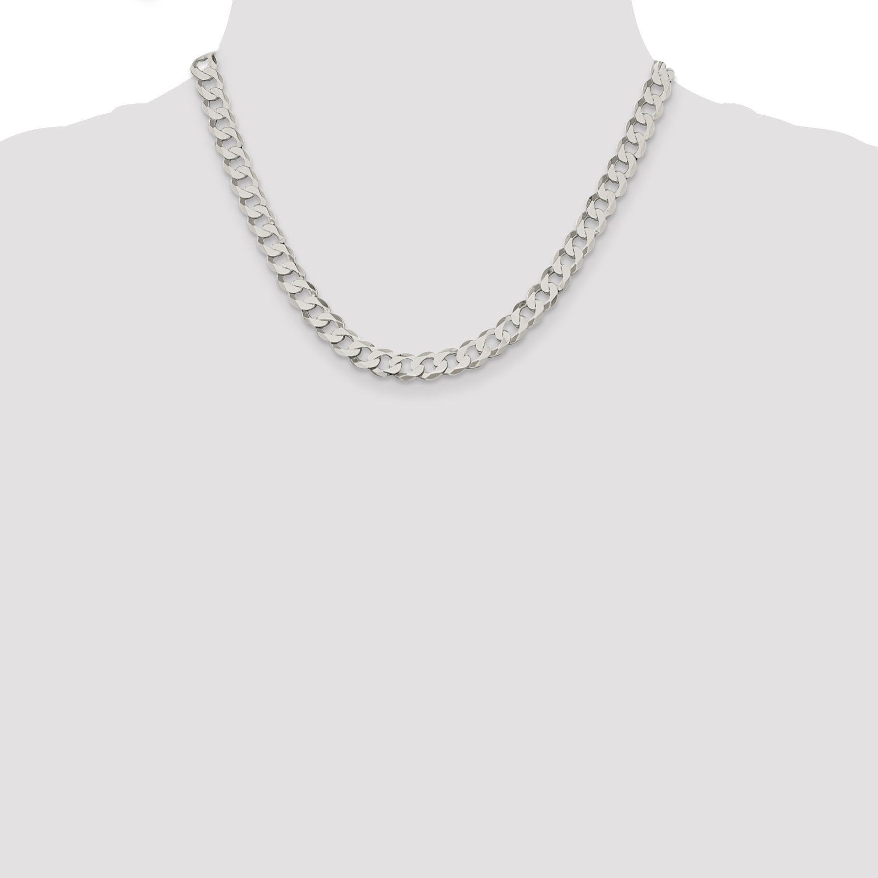 18 Inch Sterling Silver 7.5mm Flat Curb Chain Necklace