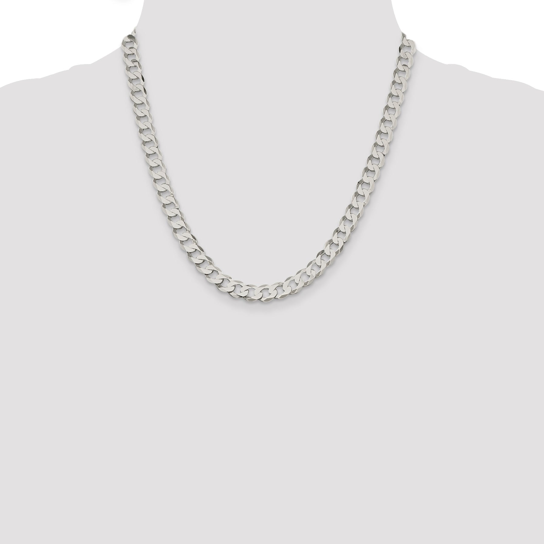 20 Inch Sterling Silver 7.5mm Flat Curb Chain Necklace