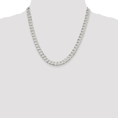 20 Inch Sterling Silver 7.5mm Flat Curb Chain Necklace