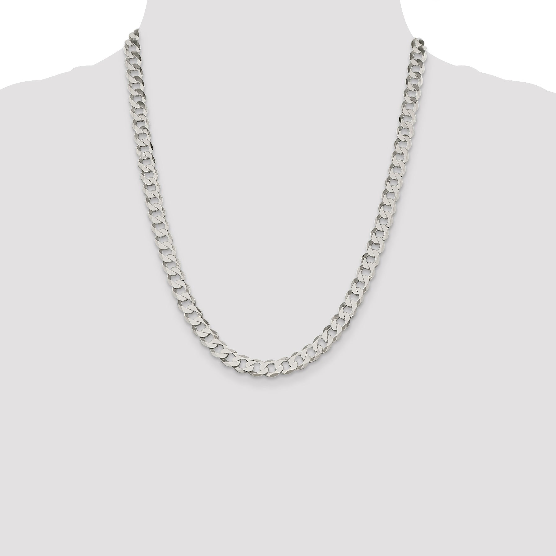 22 Inch Sterling Silver 7.5mm Flat Curb Chain Necklace