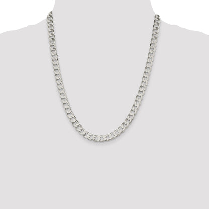 22 Inch Sterling Silver 7.5mm Flat Curb Chain Necklace