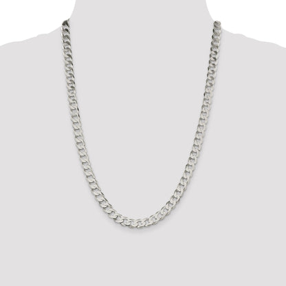 24 Inch Sterling Silver 7.5mm Flat Curb Chain Necklace